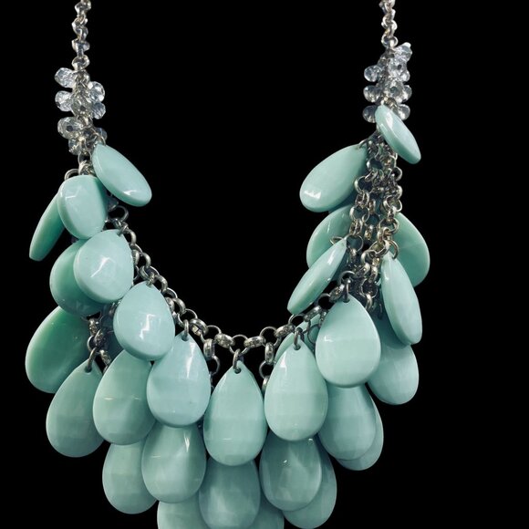Mint Green Teardrop Statement Necklace Chunky Bib Layered Boho Chic Jewelry - Picture 3 of 7